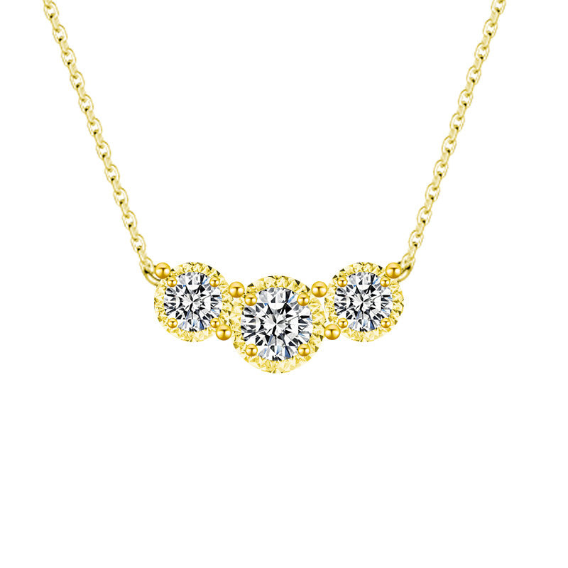 Necklace with three rows of round diamonds.