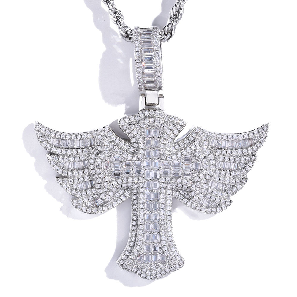 Angel Wings S925Silver Moissanite Cross Pendant