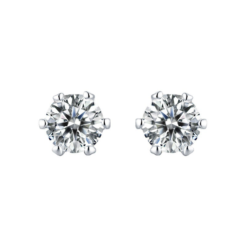 Six-Claw Moissanite50Points D Color Ear Studs925Silver