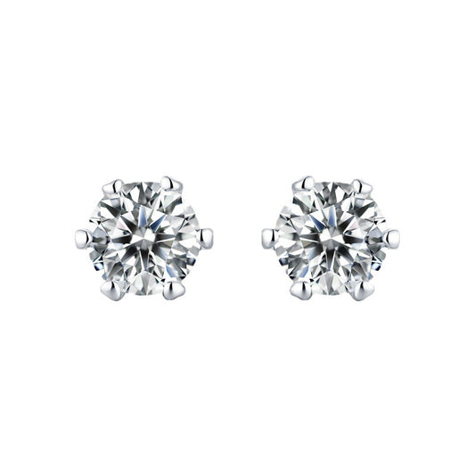 Six-Claw Moissanite50Points D Color Ear Studs925Silver