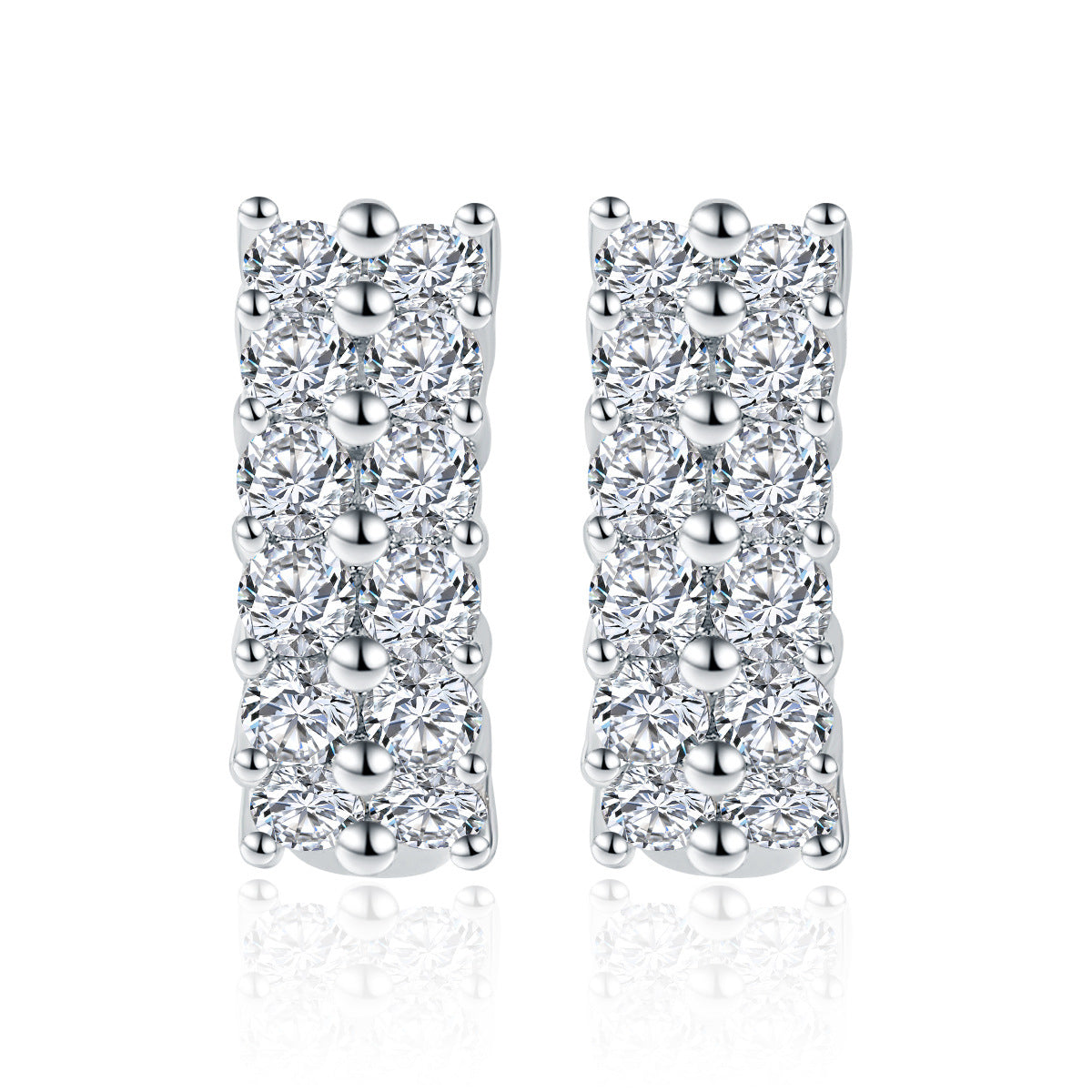 Double Row Full Diamond D Color Earrings Qualified by the Diamond Tester Silver Plating18k Gold earrings