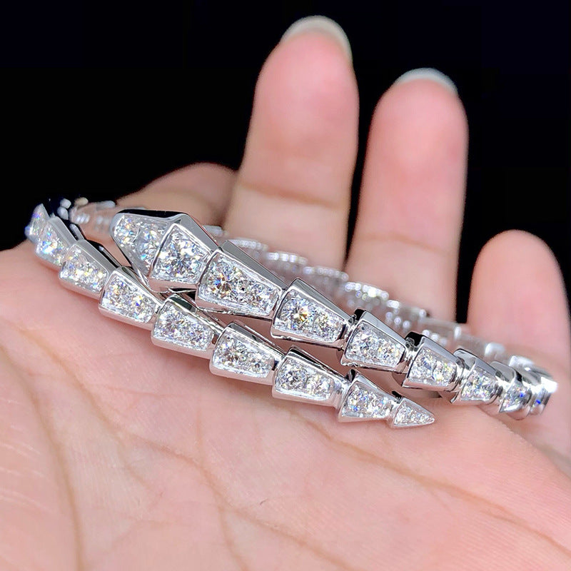 Full Diamond Spring Adjustable Snake Bone Bracelet S925Silver plating18k Gold Inlaid Moissanite Bracelet