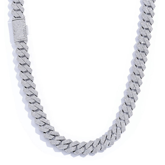 Moissanite S925Silver Necklace15mm Diamond Diamond Cuban Link Chain Ornament