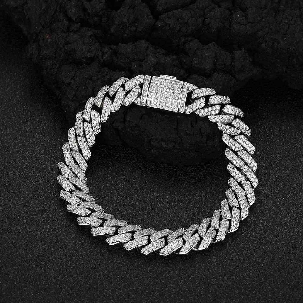 S925Sterling Silver Bracelet Micro-Inlaid Moissanite10mm Diamond Cuban Bracelet