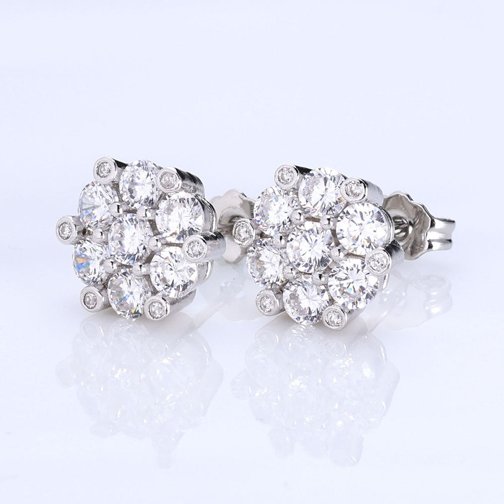 Europe and America Cross Border Hip Hop S925Silver Moissanite Flower Unique Ear Studs Earrings Custom High-Grade Men's Earrings