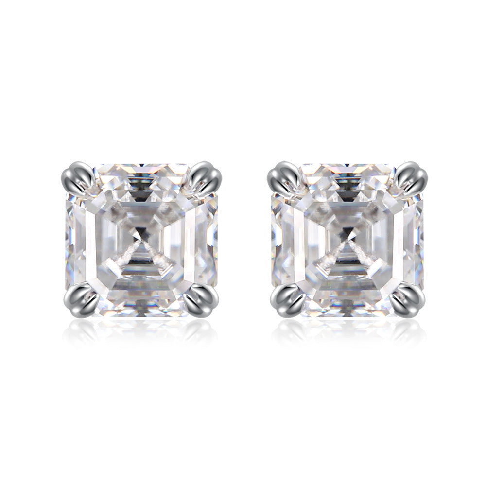 925Silver2Carat Pagoda Shape D Color Moissanite Ascut Ear Studs