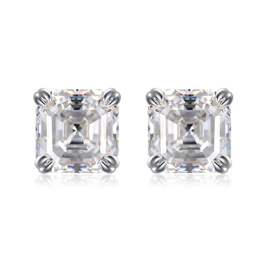 925Silver2Carat Pagoda Shape D Color Moissanite Ascut Ear Studs