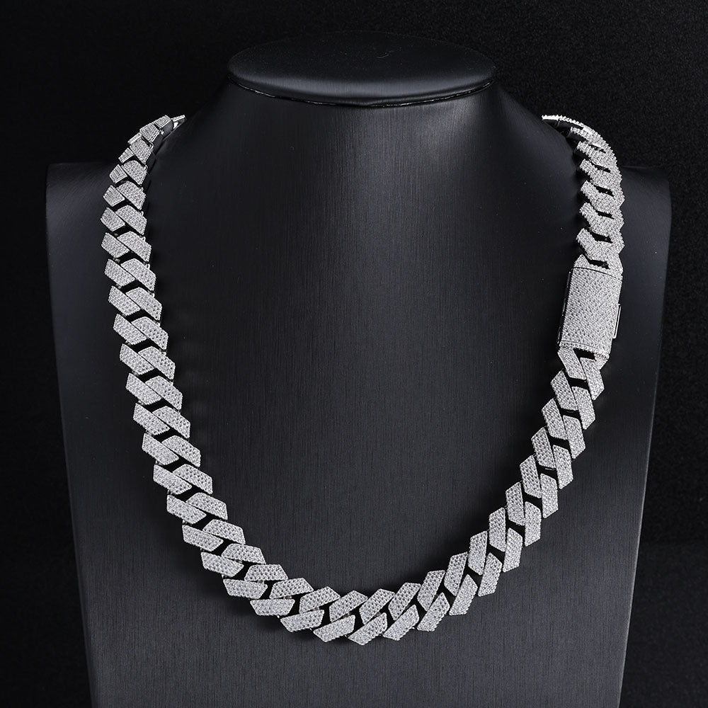 Moissanite S925Silver Necklace15mm Diamond Diamond Cuban Link Chain Ornament