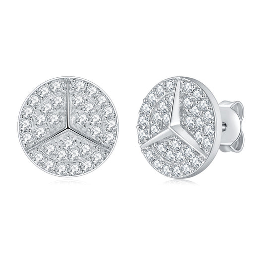 Round Fully-Inlaid Full Diamond Moissanite Three-Fork Star Ear Studs