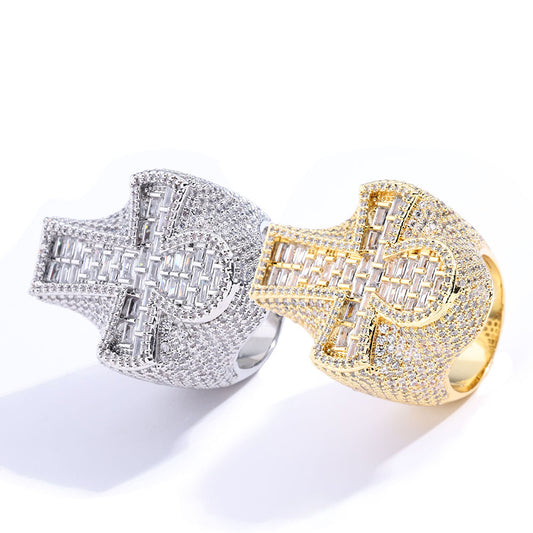 S925Silver Moissanite Cross Ring Hip Hop