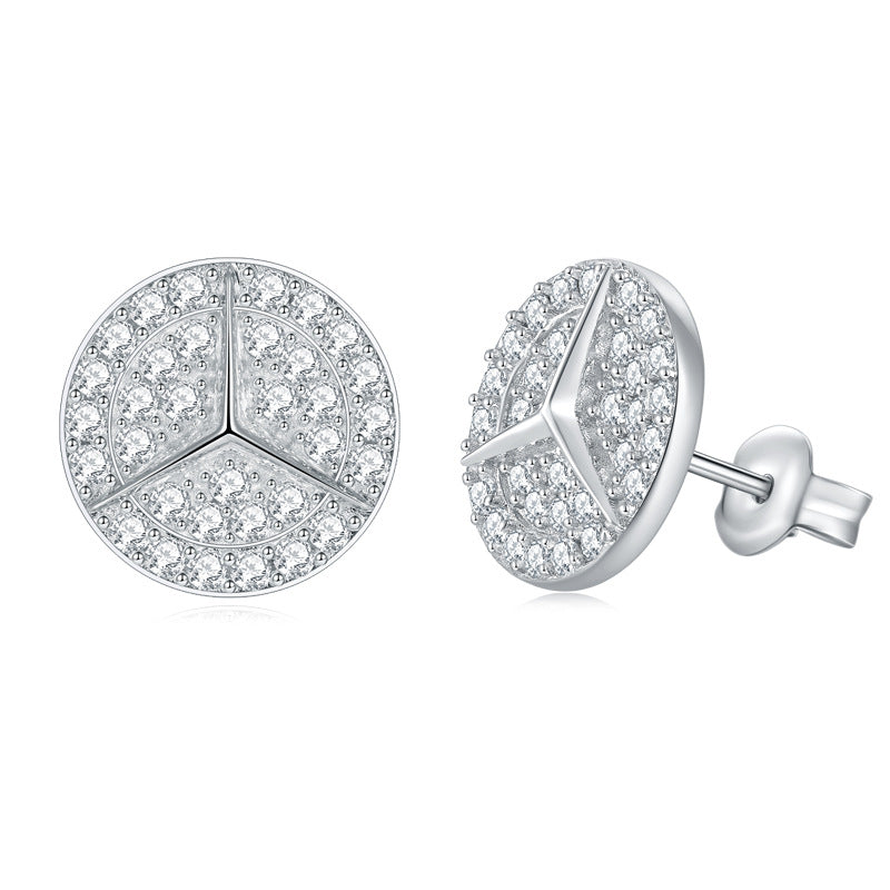 Round Fully-Inlaid Full Diamond Moissanite Three-Fork Star Ear Studs