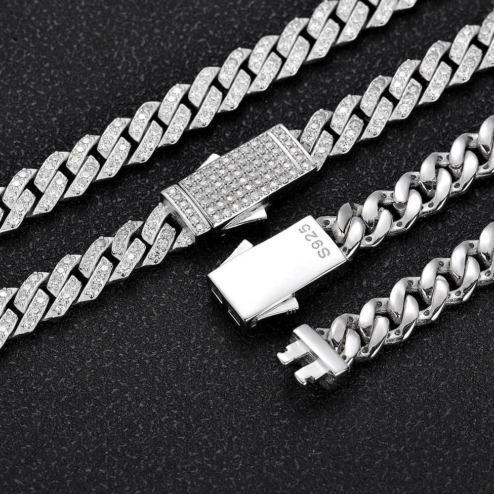 8mm Hip Hop S925Silver Micro-Inlaid Moissanite Diamond Cuban Link Chain Bracelet