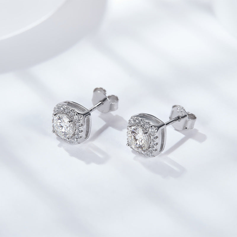 Moissanite Earrings S925Yinhao Huafang Bag Moissanite Silver Stud Earrings Accessories