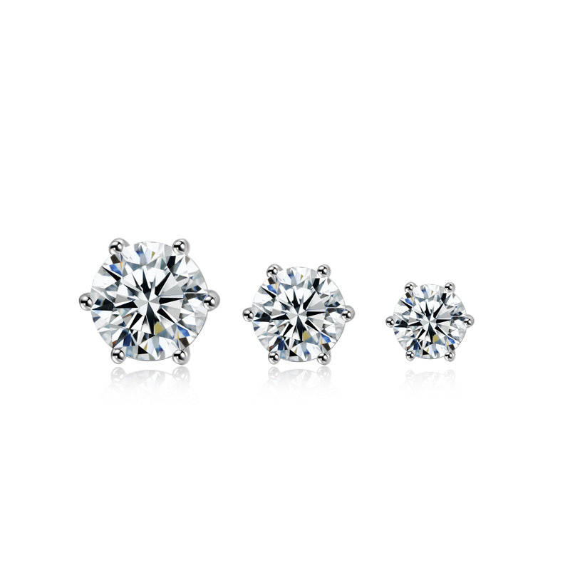 Six-Claw Moissanite50Points D Color Ear Studs925Silver