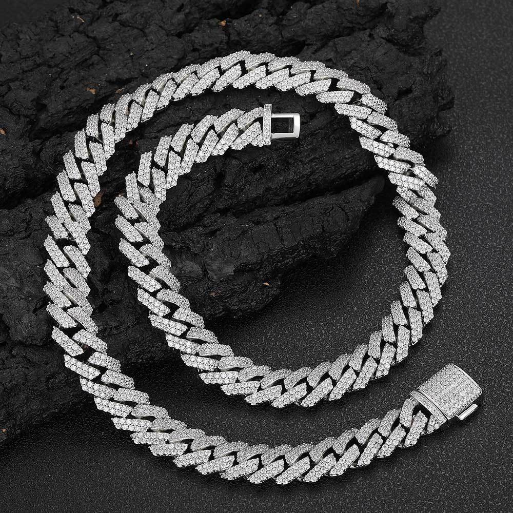 12mm Diamond Cuban Link Chain Moissanite S925Silver Necklace