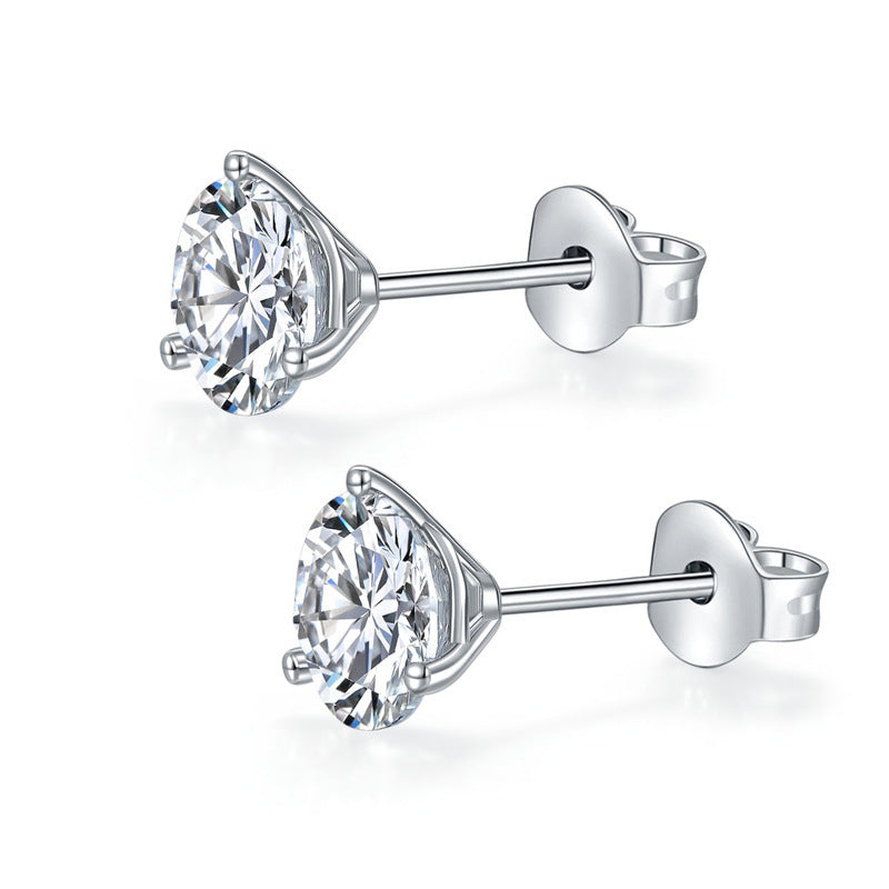 Silver Three-Claw round S925Silver-plated gold inlaid6.5mm Moissanite Ear Studs