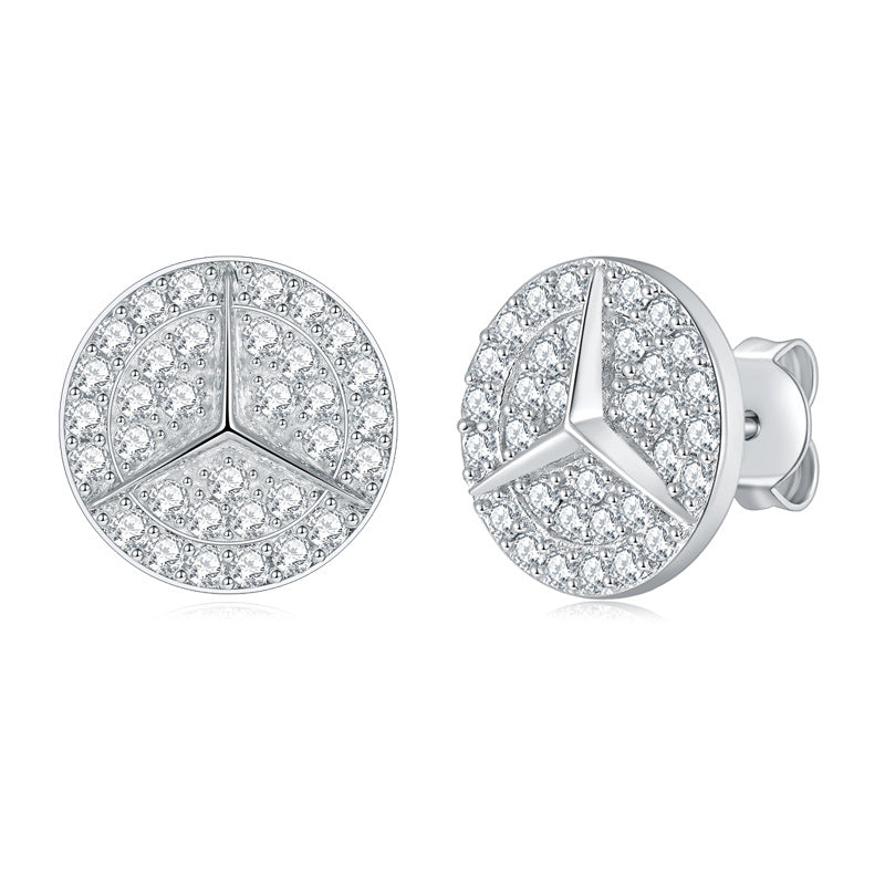 Round Fully-Inlaid Full Diamond Moissanite Three-Fork Star Ear Studs