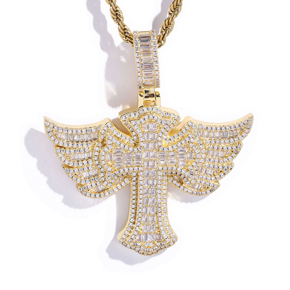 Angel Wings S925Silver Moissanite Cross Pendant