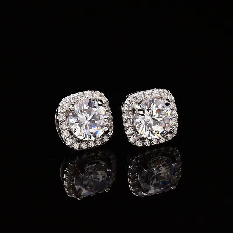 Moissanite Earrings S925Yinhao Huafang Bag Moissanite Silver Stud Earrings Accessories