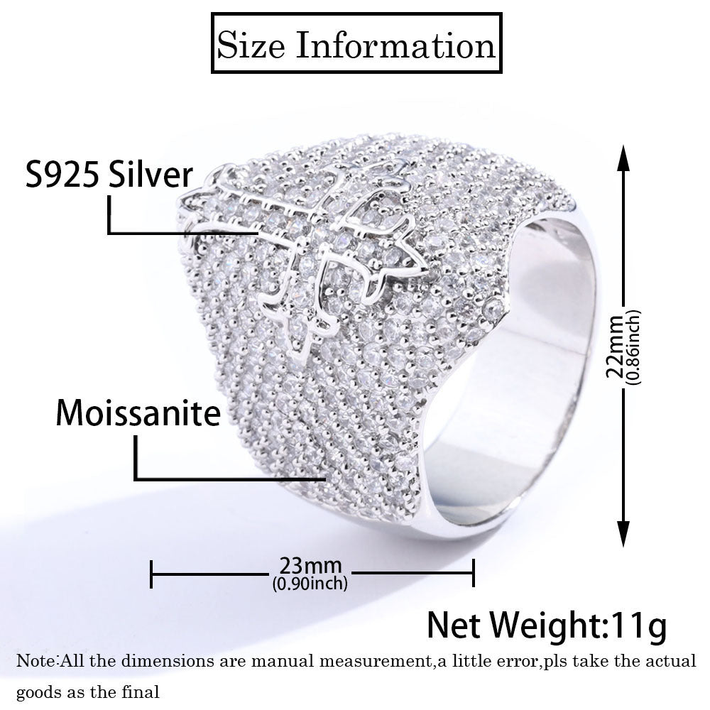 S925Silver Moissanite Cross Ring