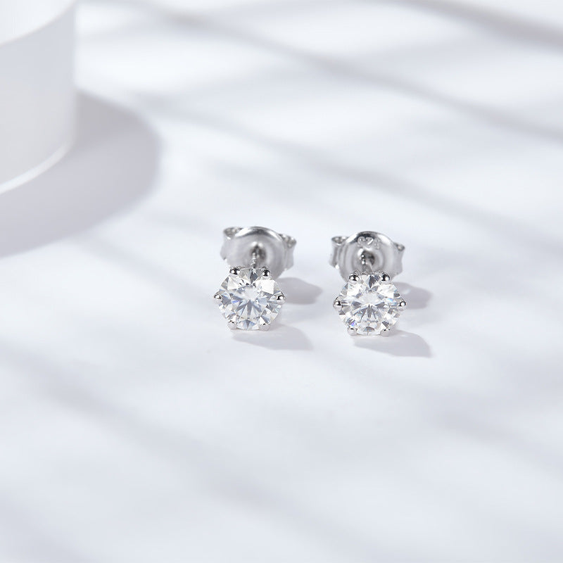 Six-Claw Moissanite50Points D Color Ear Studs925Silver