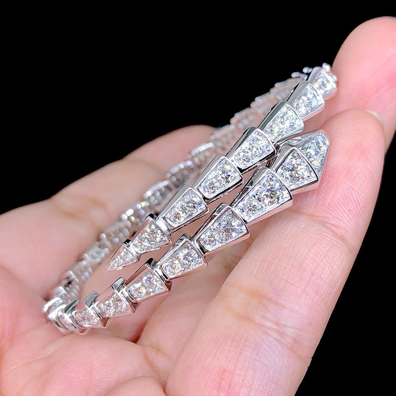 Full Diamond Spring Adjustable Snake Bone Bracelet S925Silver plating18k Gold Inlaid Moissanite Bracelet