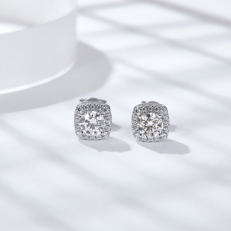 Moissanite Earrings S925Yinhao Huafang Bag Moissanite Silver Stud Earrings Accessories