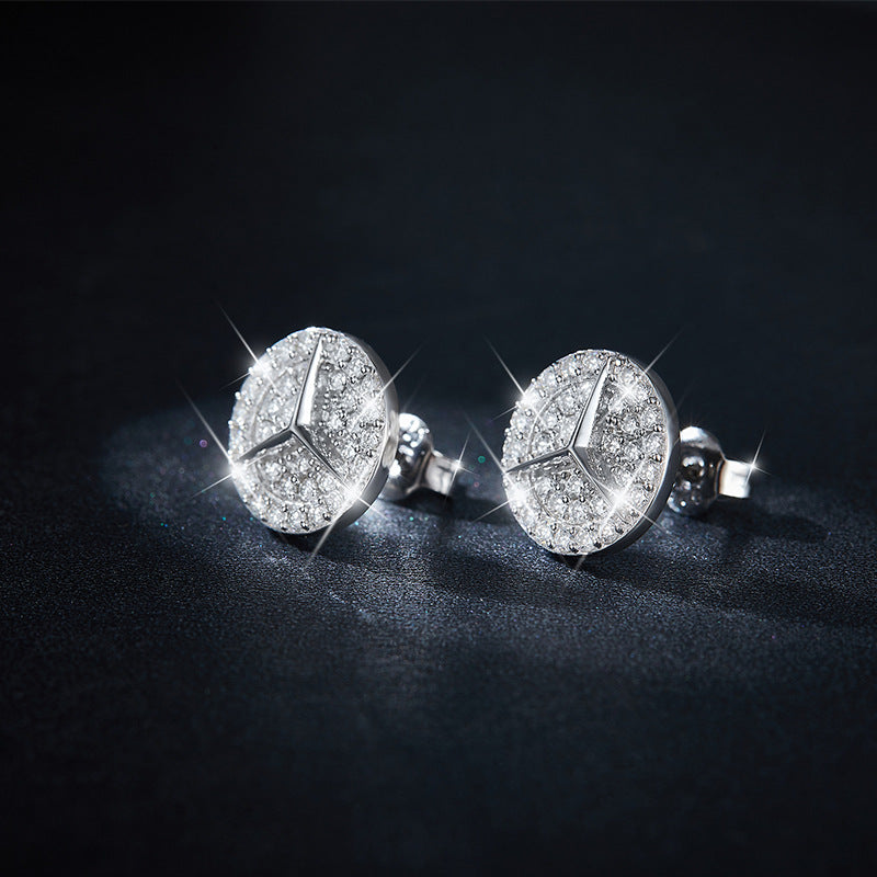 Round Fully-Inlaid Full Diamond Moissanite Three-Fork Star Ear Studs