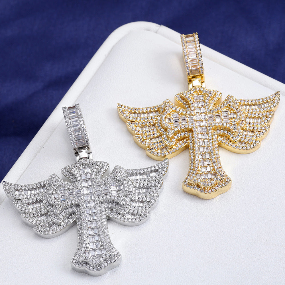 Angel Wings S925Silver Moissanite Cross Pendant