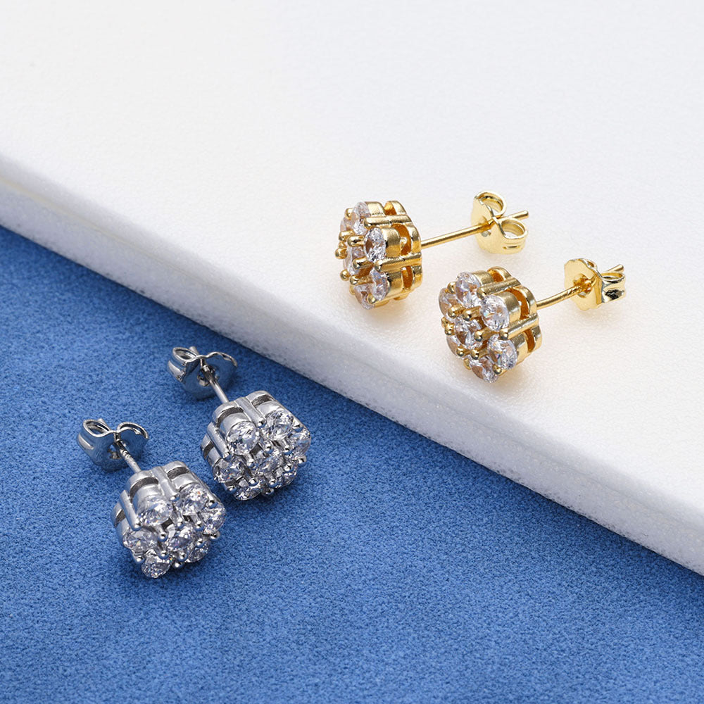 Europe and America Cross Border Hip Hop S925Silver Moissanite Flower Unique Ear Studs Earrings Custom High-Grade Men's Earrings