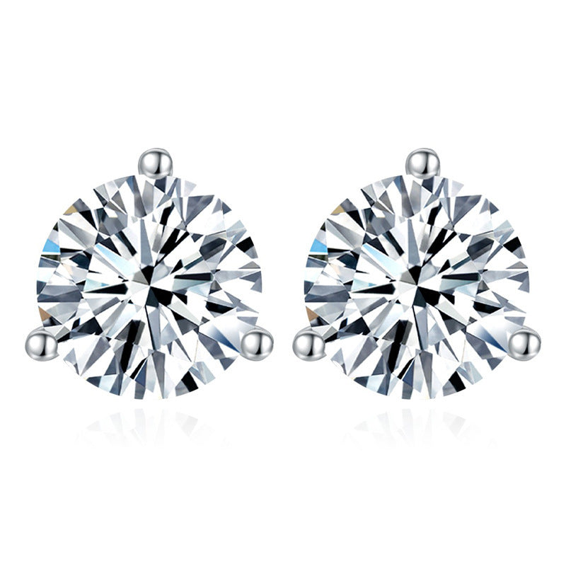 Silver Three-Claw round S925Silver-plated gold inlaid6.5mm Moissanite Ear Studs