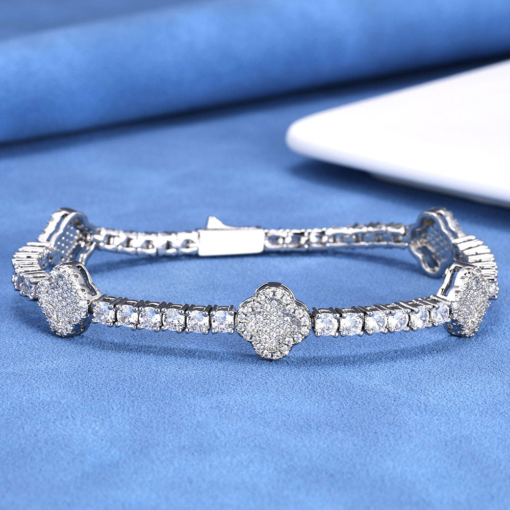 S925Silver Moissanite Tennis Chain Four-Leaf Clover Bracelet