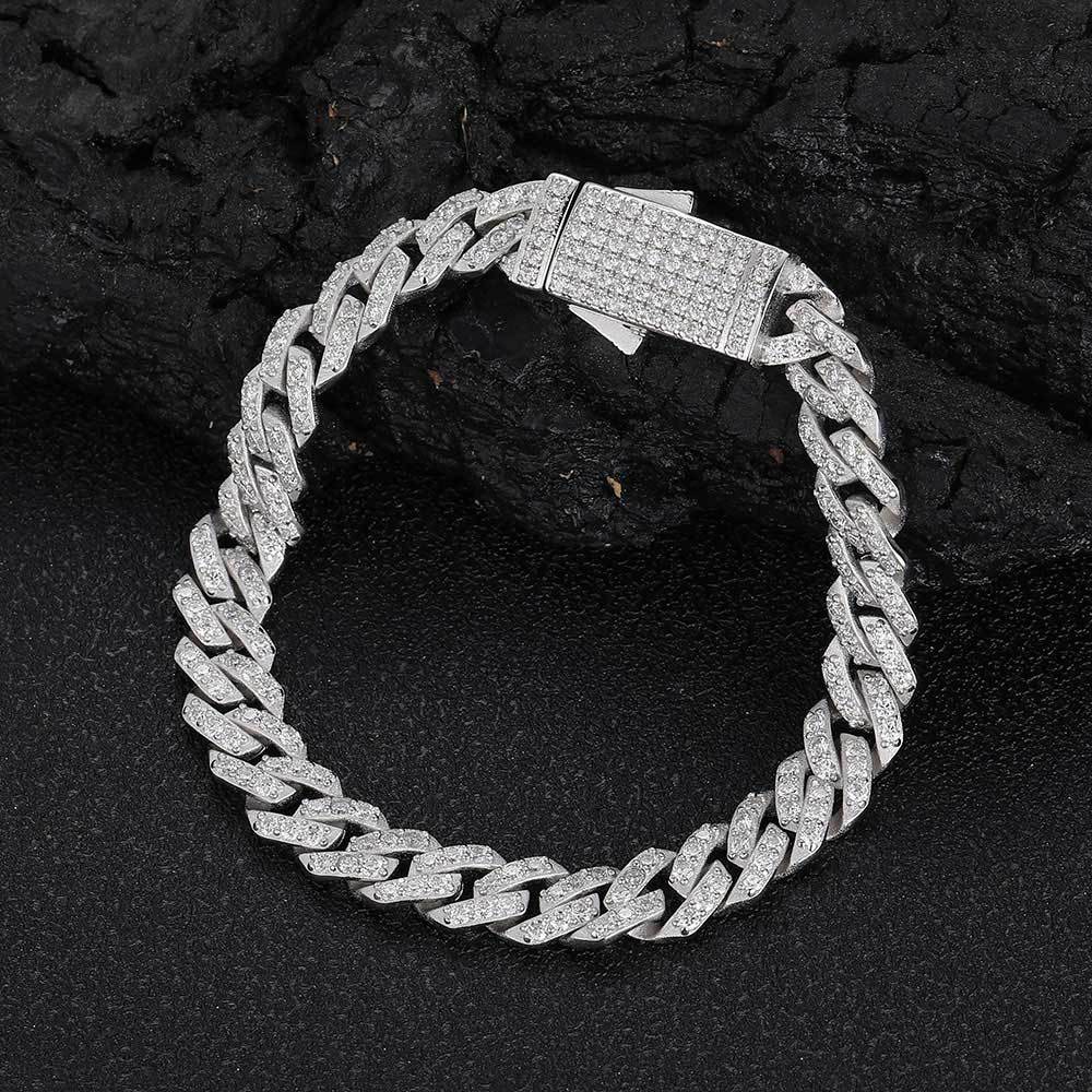 8mm Hip Hop S925Silver Micro-Inlaid Moissanite Diamond Cuban Link Chain Bracelet