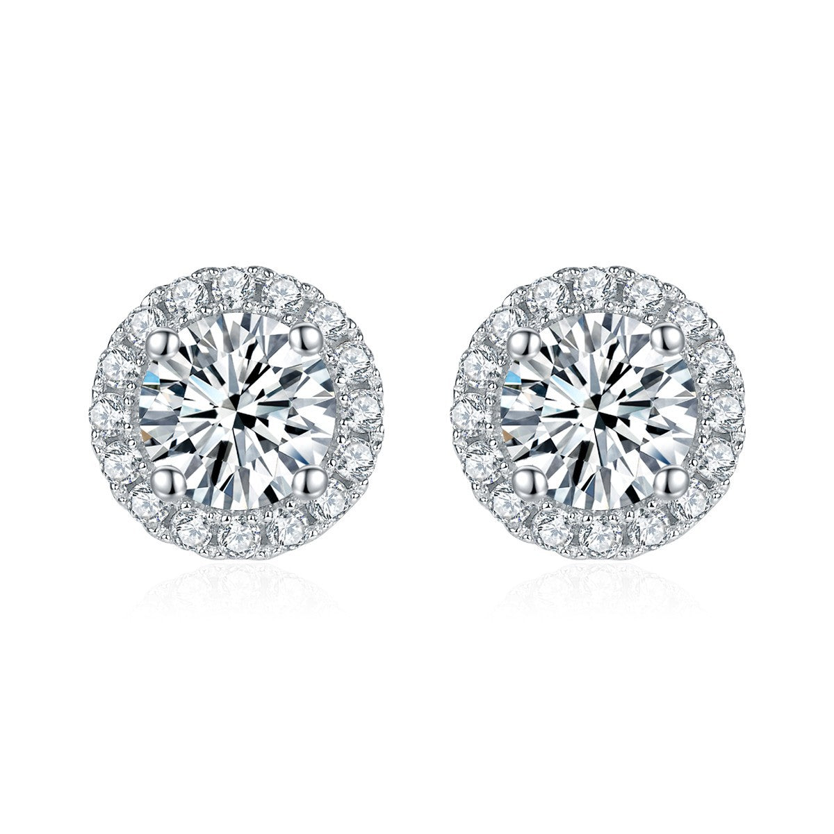 Round Bag Moissanite Enclosure D Color Silver Plating18K Platinum Stud Earrings