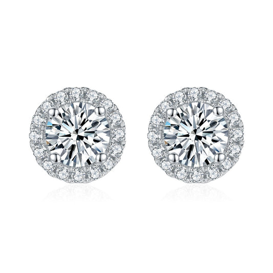 Round Bag Moissanite Enclosure D Color Silver Plating18K Platinum Stud Earrings