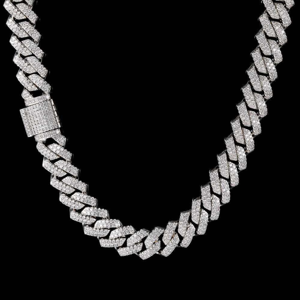 S925Silver Necklace Micro-Inlaid Moissanite14mm Diamond Cuban Link Chain