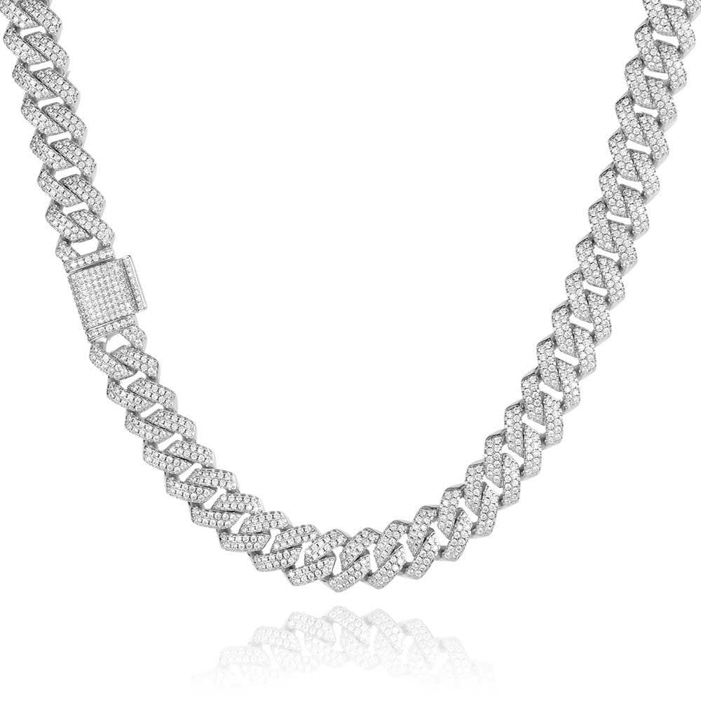 S925Silver Necklace Micro-Inlaid Moissanite14mm Diamond Cuban Link Chain