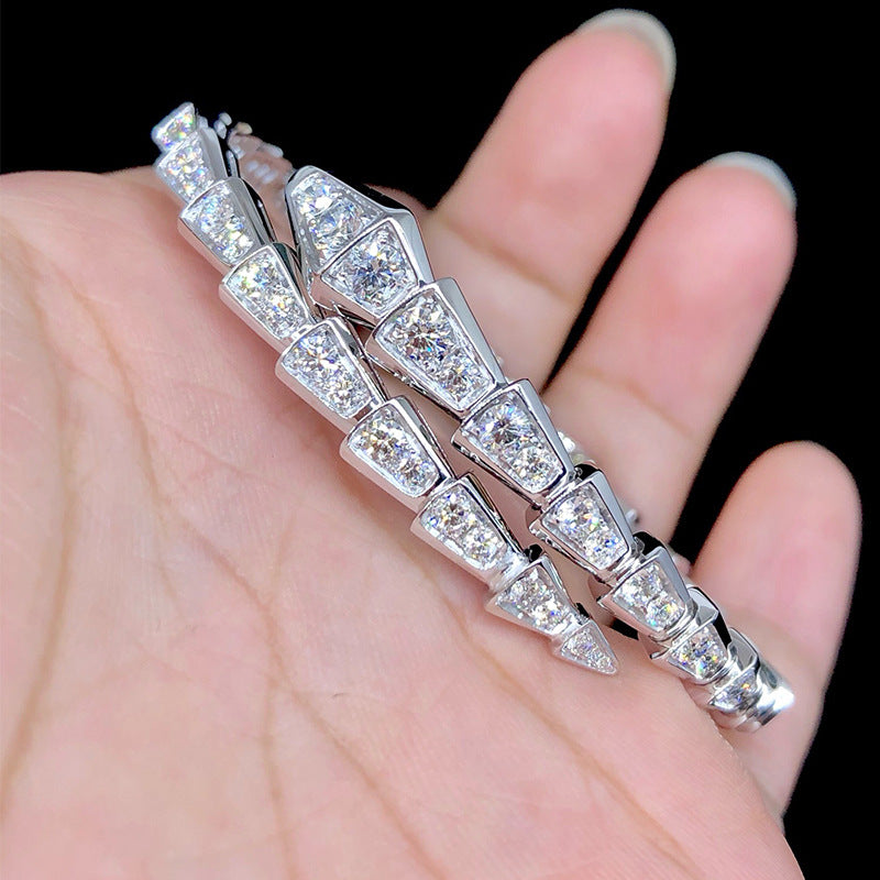 Full Diamond Spring Adjustable Snake Bone Bracelet S925Silver plating18k Gold Inlaid Moissanite Bracelet