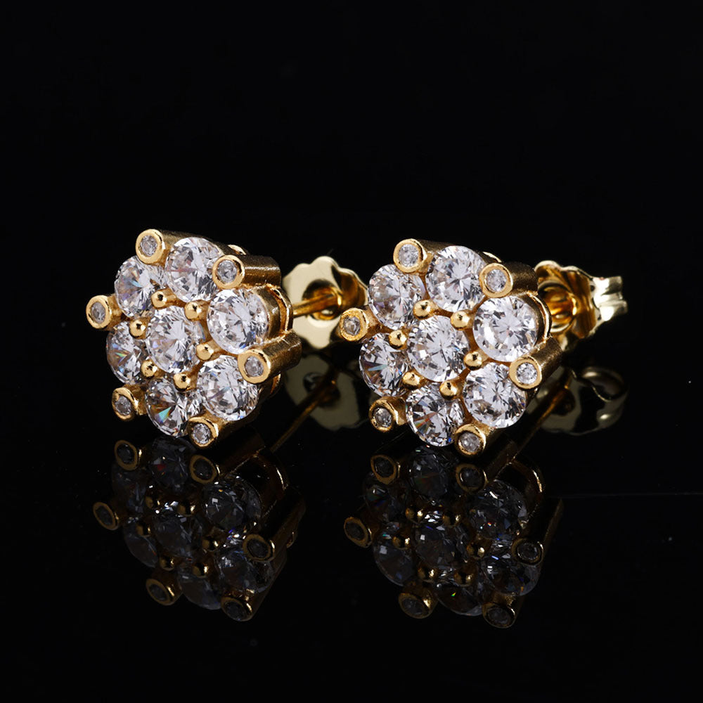 Europe and America Cross Border Hip Hop S925Silver Moissanite Flower Unique Ear Studs Earrings Custom High-Grade Men's Earrings