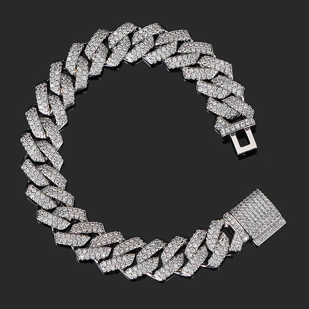 14mm Diamond-Shaped Cuban Bracelet Micro-Inlaid Moissanite S925Silver