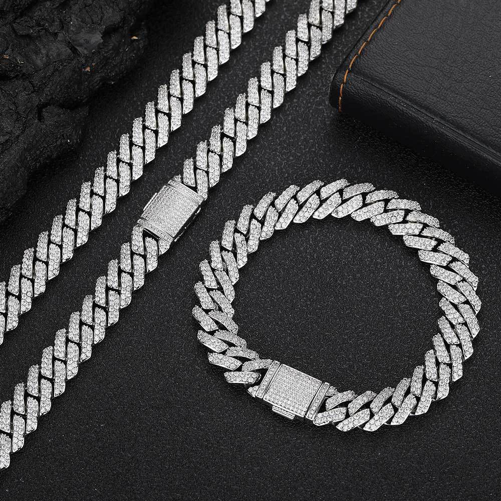 S925Silver Necklace Fashion Brand10mm Moissanite Diamond Cuban Link Chain