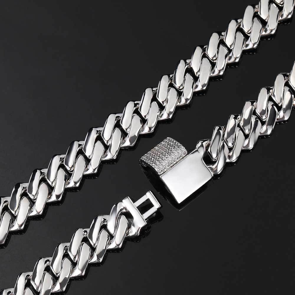 S925Silver Necklace Micro-Inlaid Moissanite14mm Diamond Cuban Link Chain