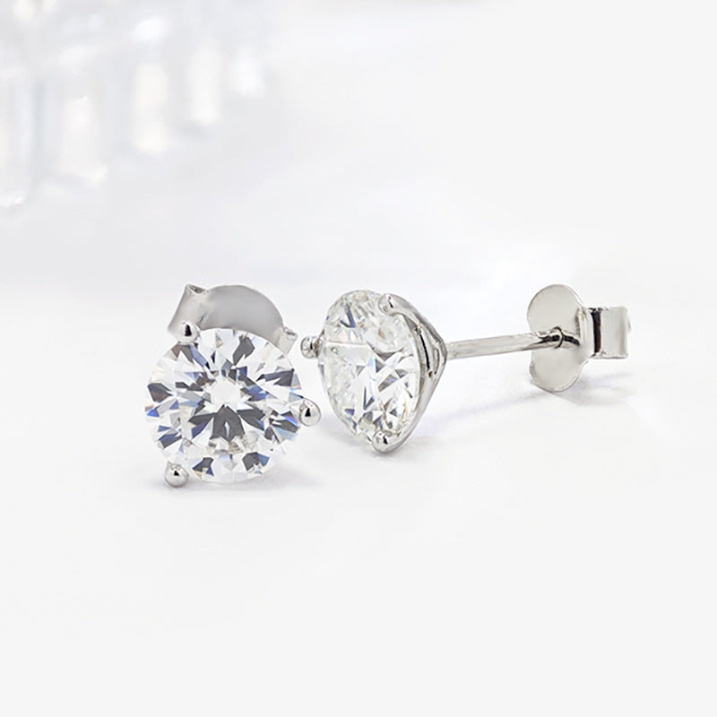 Silver Three-Claw round S925Silver-plated gold inlaid6.5mm Moissanite Ear Studs