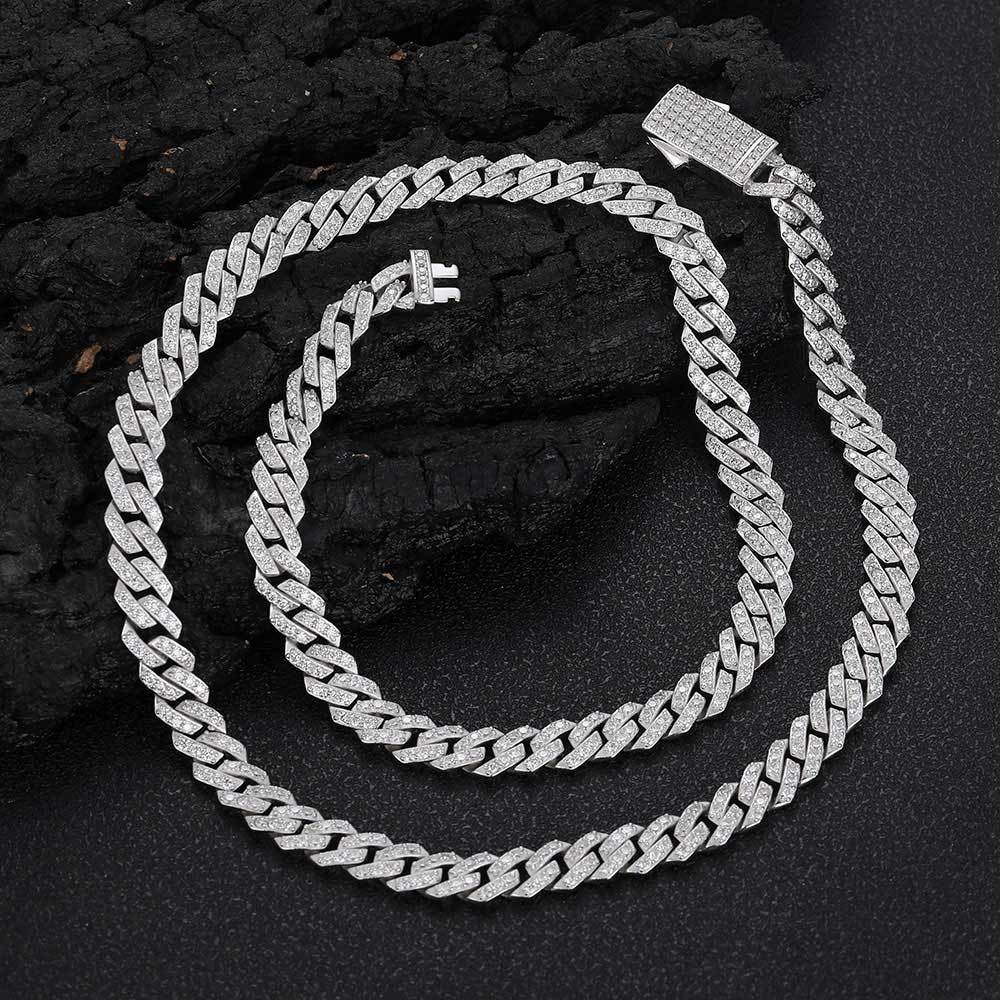 925Silver8mm Necklace Moissanite Diamond Cuban Link Chain